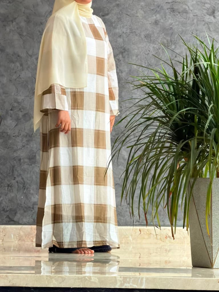 Sand Check Full-Length Tunic — Premium imported fabric women's tops from OIVAH