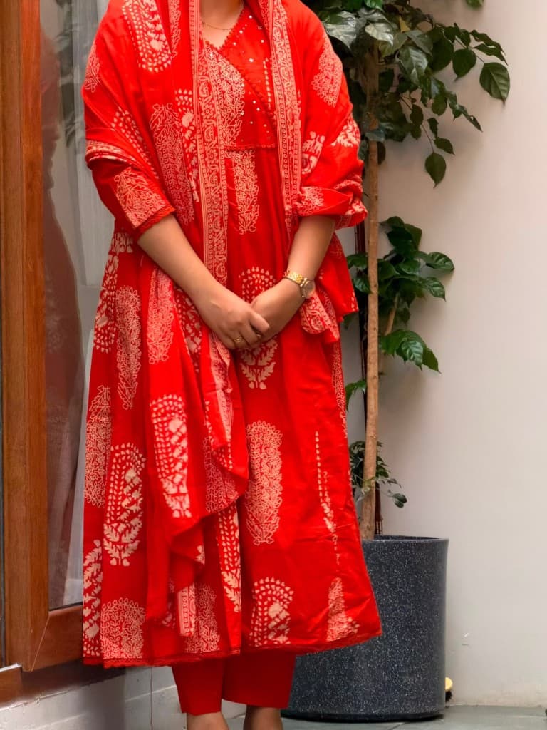 Brick Orange Cotton Anarkali Suit — Cotton women's dresses from OIVAH