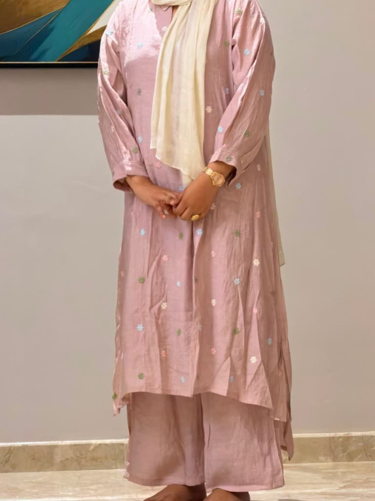 Mauve Floral Embroidery Co-ord — Imported material women's sets from OIVAH